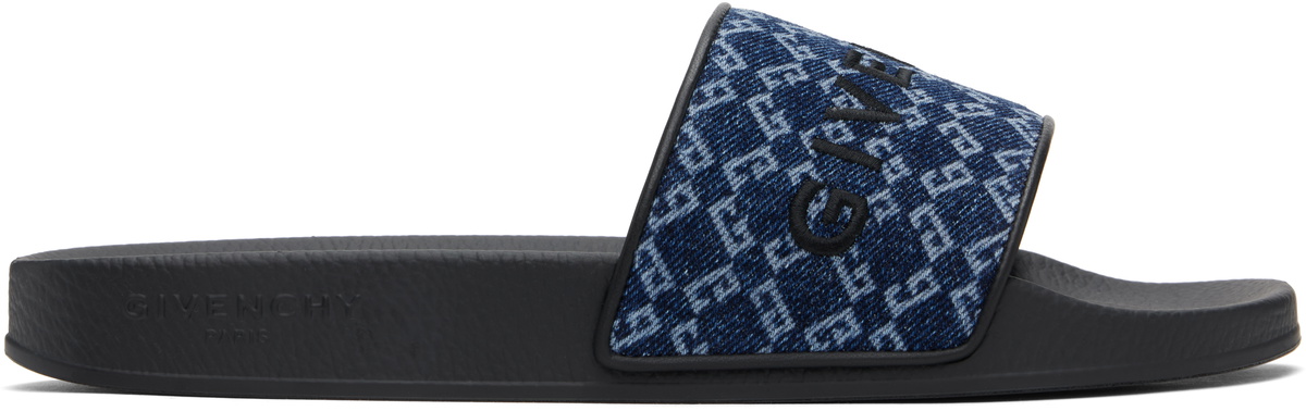 【関税込み】Givenchy ブルー Monogram 72 プールスライド Givenchy - Logo-Embossed Rubber Slides - Blue Givenchy