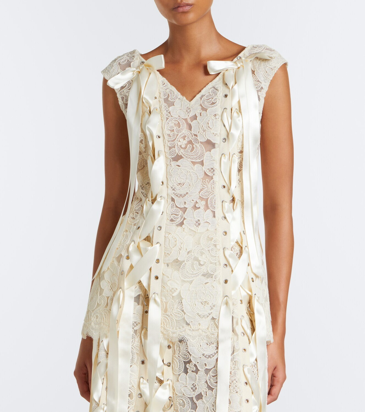 Simone Rocha Unraveling bow-detail lace top