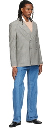 Valentino Gray Double-Breasted Mohair Wool Check Blazer