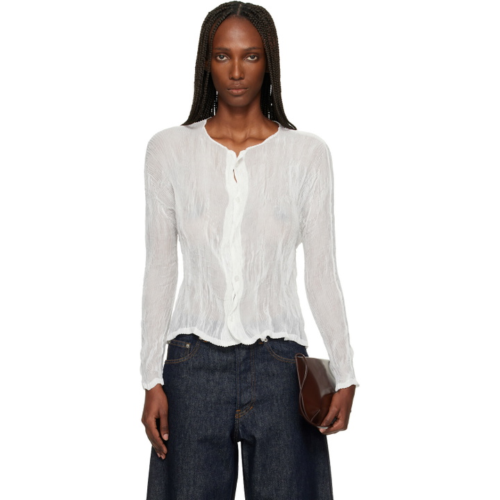 Photo: ISSEY MIYAKE White Chiffon Twist Cardigan
