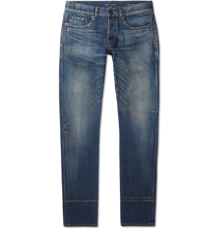 Photo: SAINT LAURENT - Slim-Fit Washed Denim Jeans - Blue