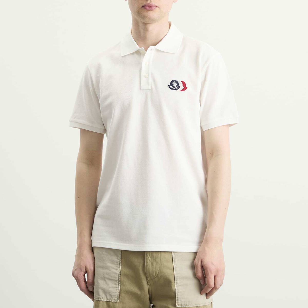Moncler Men's Tripe Crest Polo Shirt in White
