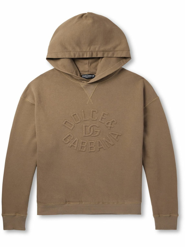 Photo: Dolce&Gabbana - Logo-Embossed Cotton-Jersey Hoodie - Brown