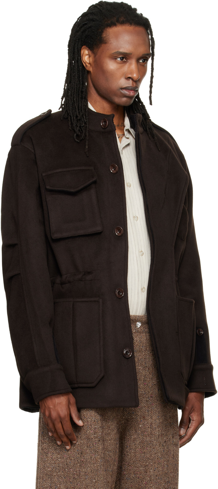 NULLUS Brown Deconstructed Parka Jacket