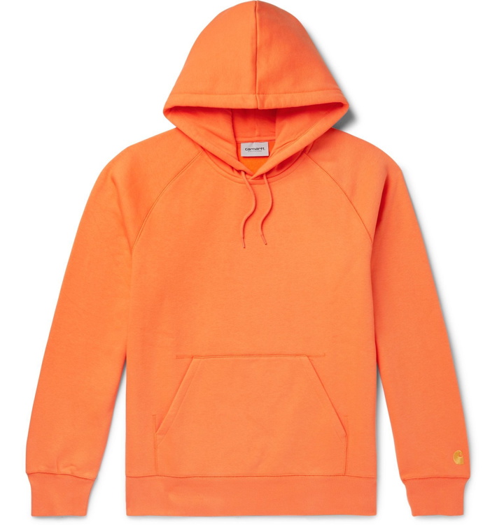 Photo: Carhartt WIP - Chase Logo-Embroidered Fleece-Back Cotton-Blend Jersey Hoodie - Orange