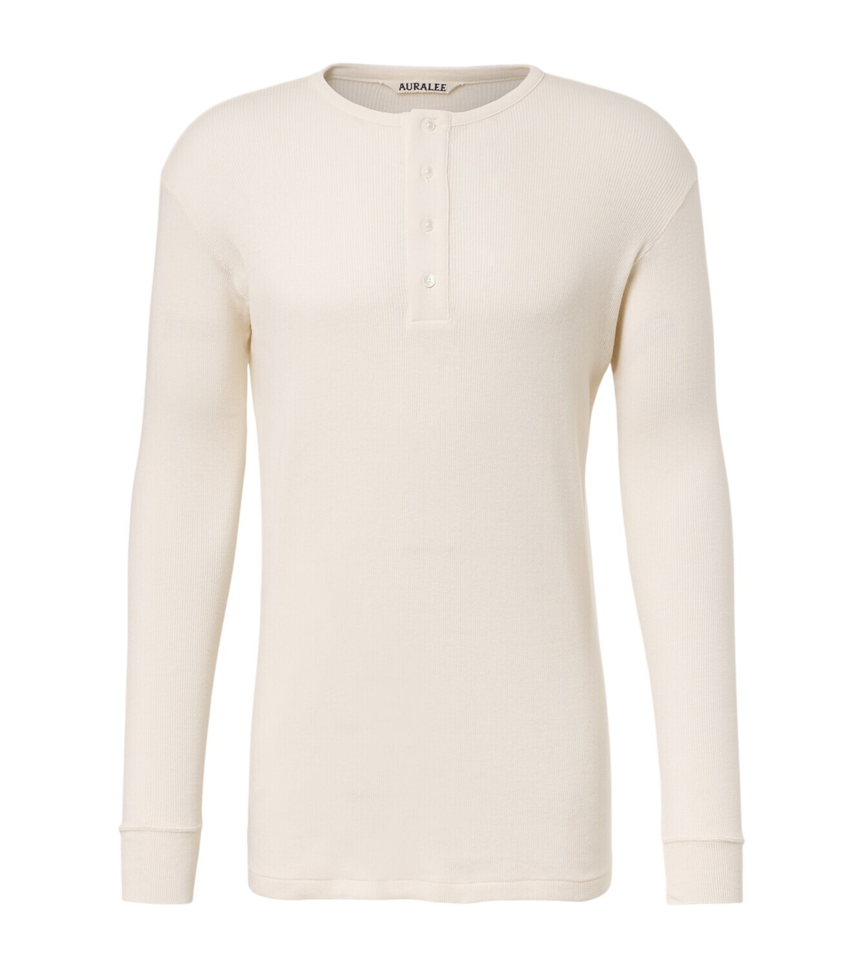 Auralee Men's Long Sleeve Mock Neck T-Shirt in White Auralee