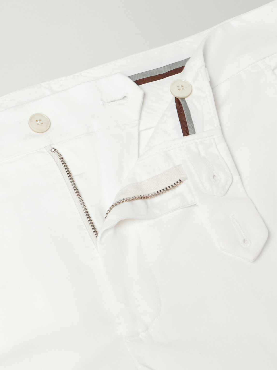 Canali - Tapered Stretch Cotton-Twill Trousers - White