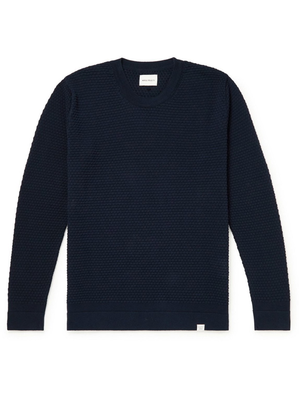 Photo: Norse Projects - Waffle-Knit Cotton Sweater - Blue