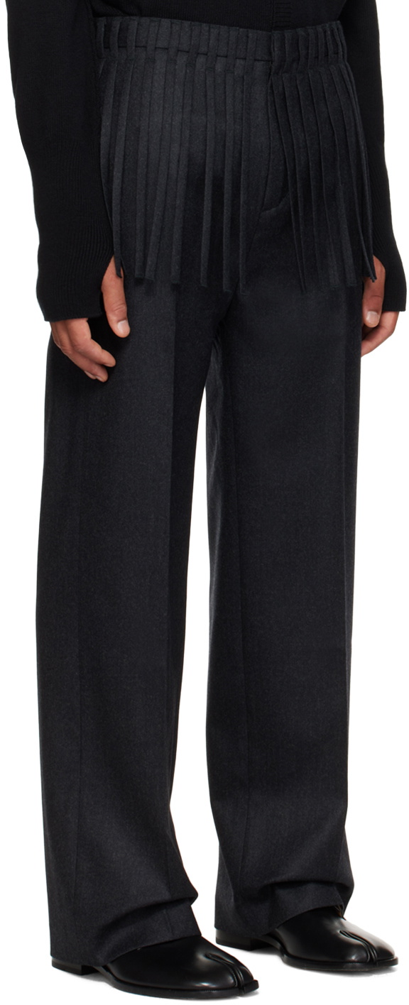 T/SEHNE Gray Fringed Trousers