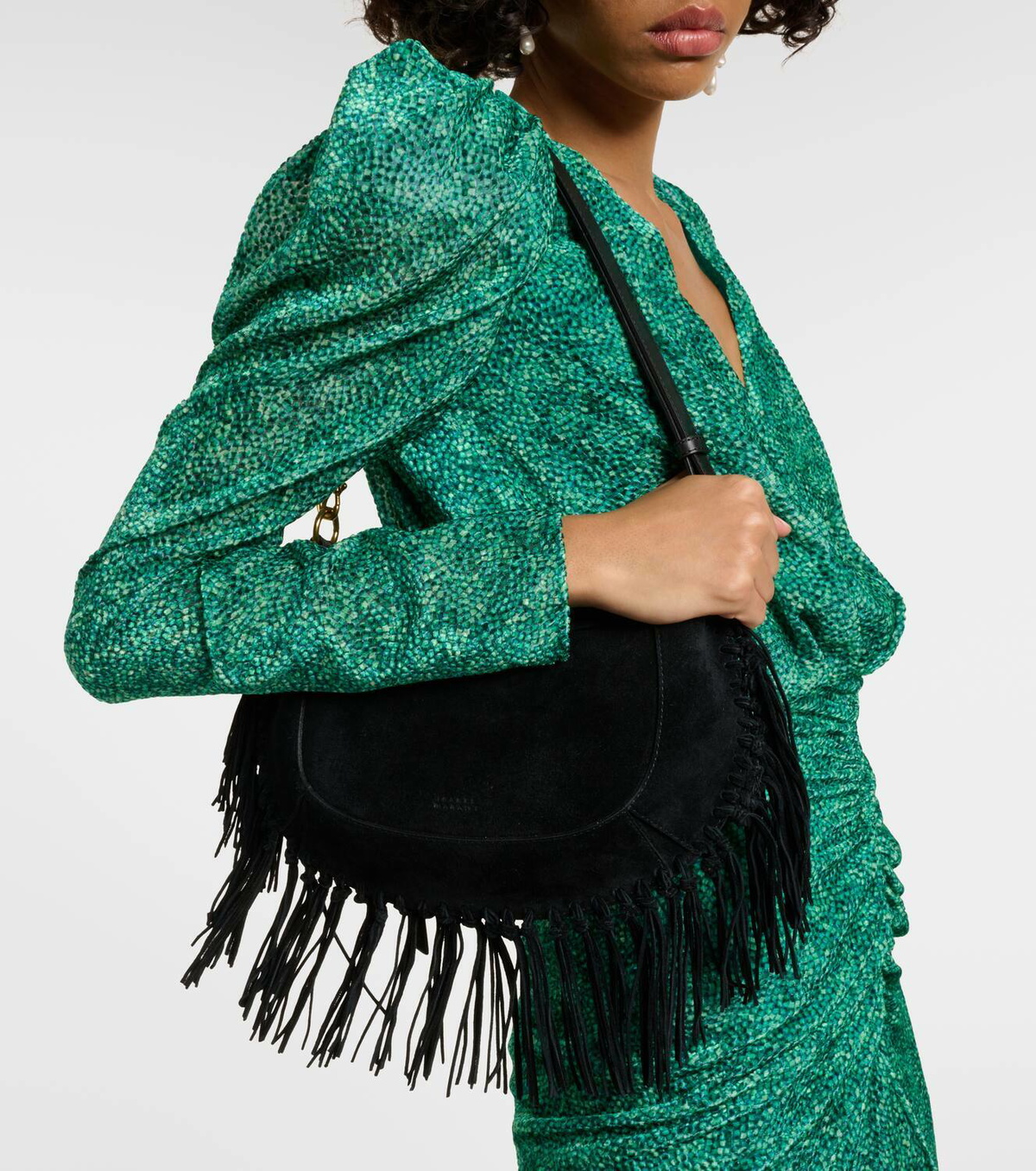 ショルダーバッグ・ポシェット Isabel Marant Olive Green Suede Oskan Shoulder Bag ISABEL MARANT Oskan Soft Zipped suede shoulder bag | NET-A
