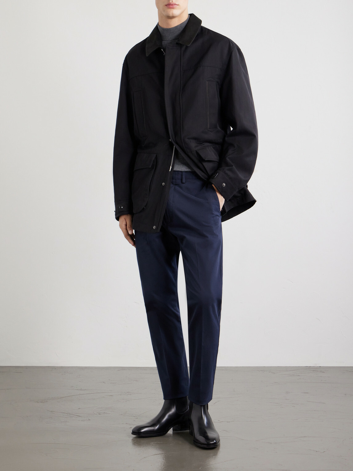 TOM FORD - Tapered Cotton-Blend Twill Trousers - Blue