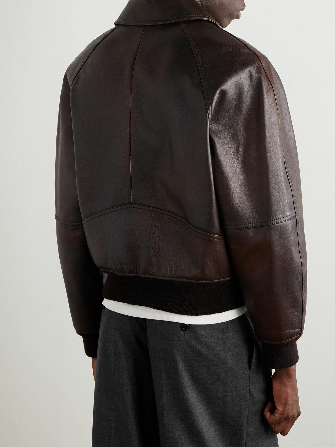 CELINE - Leather Bomber Jacket - Brown