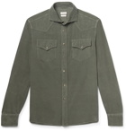 Brunello Cucinelli - Cutaway-Collar Cotton-Corduroy Western Shirt - Green