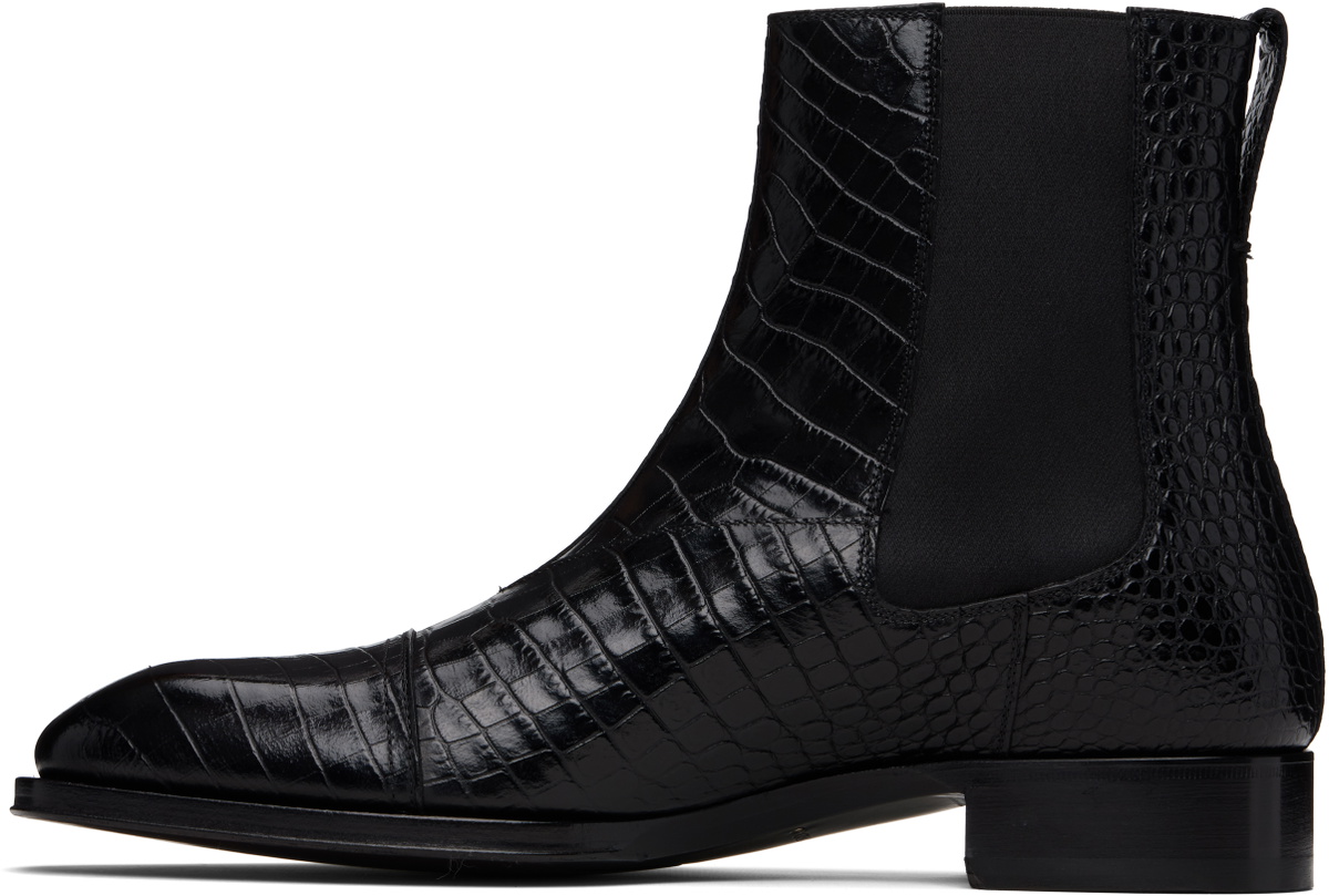 TOM FORD Black Shiny Printed Croc Elkan Chelsea Boots
