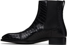TOM FORD Black Shiny Printed Croc Elkan Chelsea Boots