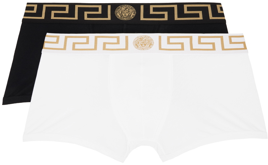 Versace Underwear: Two-Pack Black Greca Border Briefs
