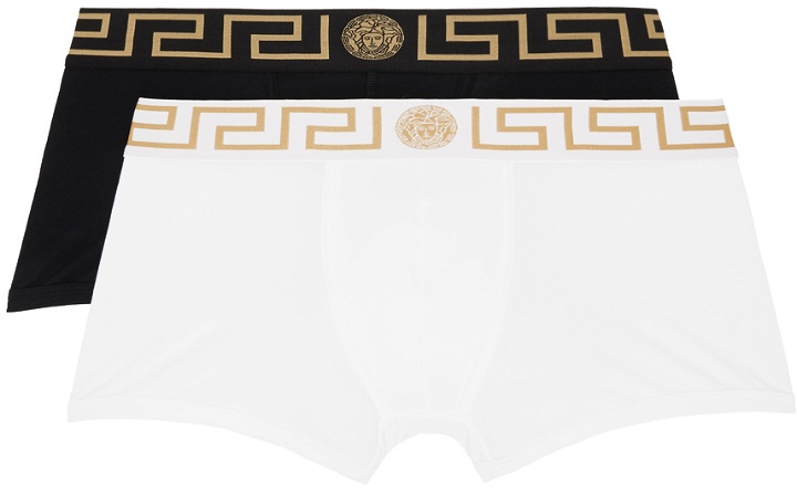 Photo: Versace Underwear Two-Pack Black & White Greca Border Boxers