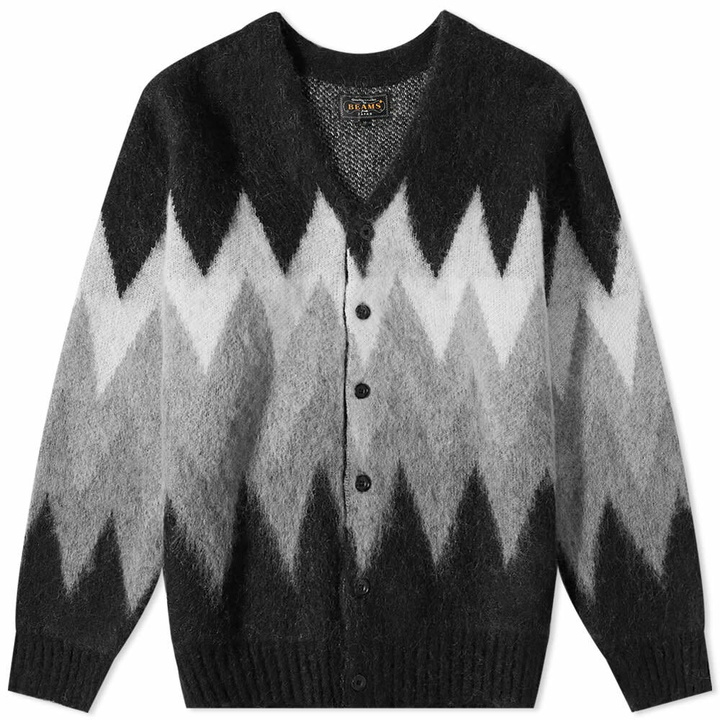 Photo: Beams Plus Men's Chevron Stripe Jacquard Mohair Cardigan in Black