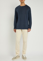 Gusari Long Sleeve Henley Linen T-shirt Navy