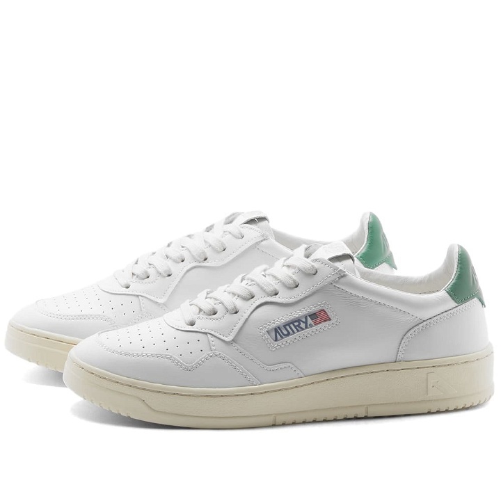 Photo: Autry Men's 01 Low Leather Sneakers in White/Green