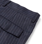 Brunello Cucinelli - Navy Chalk-Striped Wool Drawstring Suit Trousers - Men - Navy