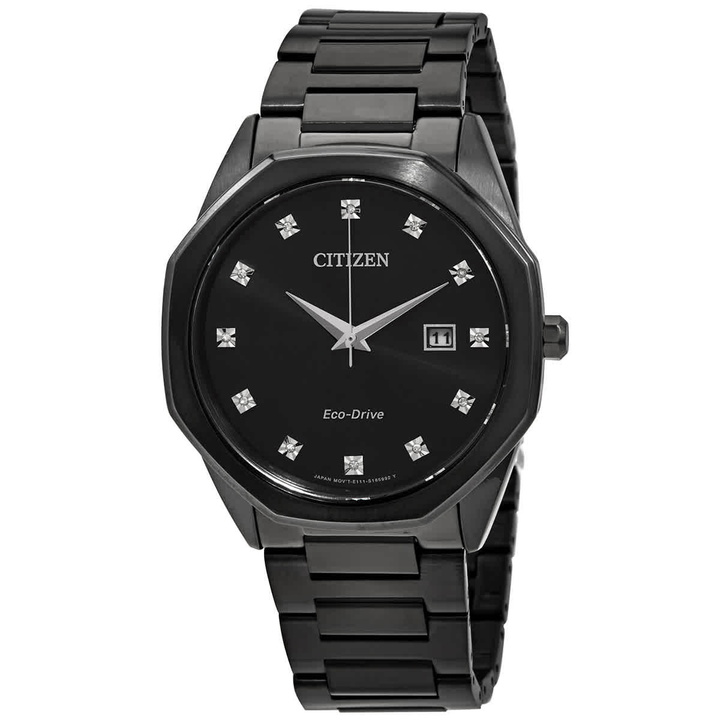 Photo: Citizen Eco-Drive Octagon Diamond Black Dial Watch BM7495-59G
