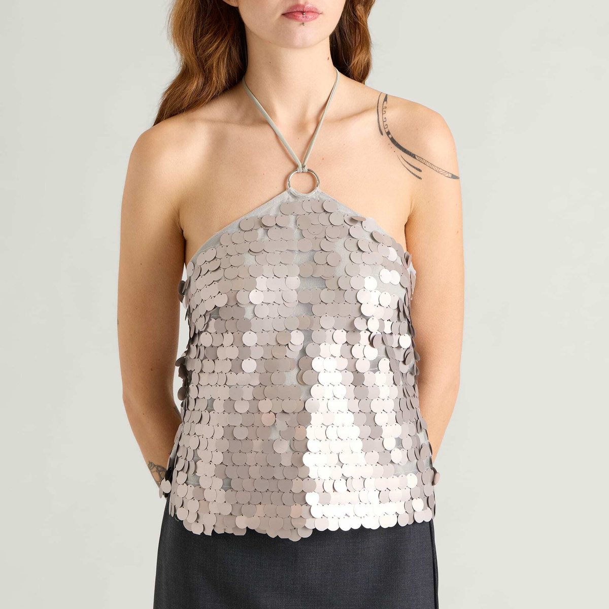 Hosbjerg Women's Delilah Sequin Top in Light Grey