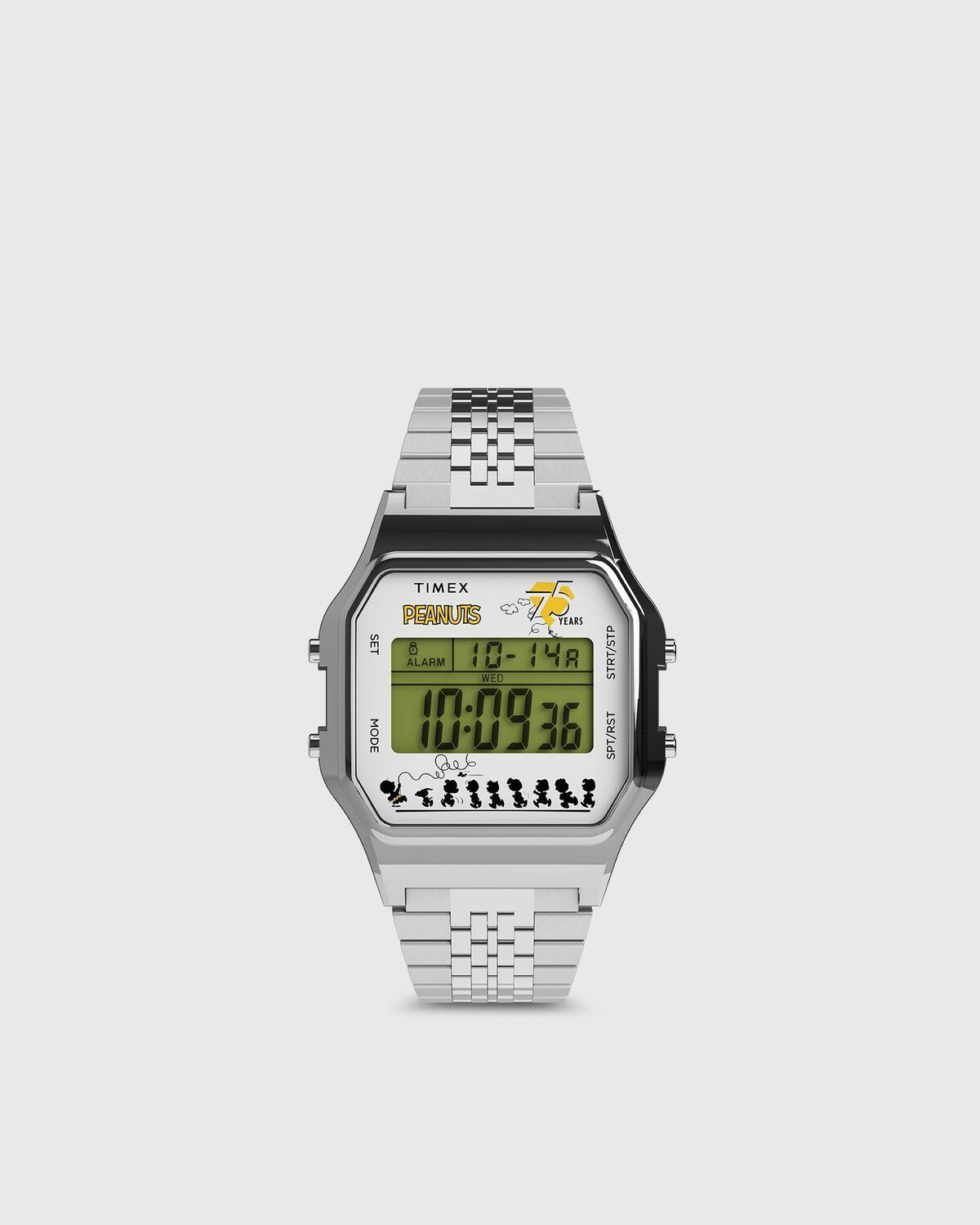 ★タイメックス x Peanuts 75th Anniversary T-80 Watch腕時計★ Timex Peanuts 75th Anniversary T-80 Silver Tone Case and