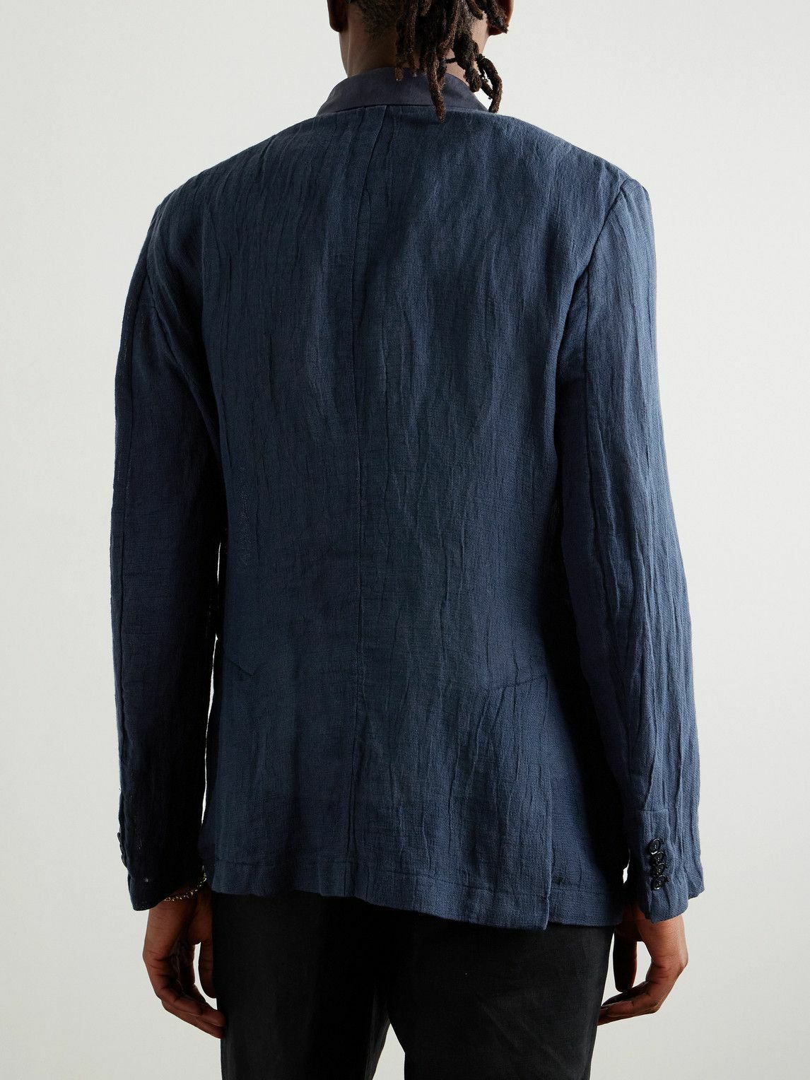 Barena - Siroco Double-Breasted Silk-Trimmed Linen and Cotton-Blend Blazer - Blue