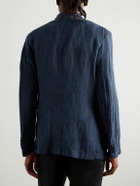 Barena - Siroco Double-Breasted Silk-Trimmed Linen and Cotton-Blend Blazer - Blue
