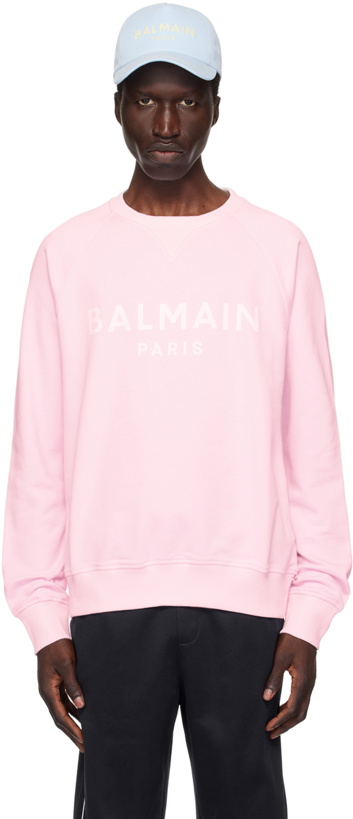 Photo: Balmain Pink 'Balmain Paris' Printed Sweatshirt