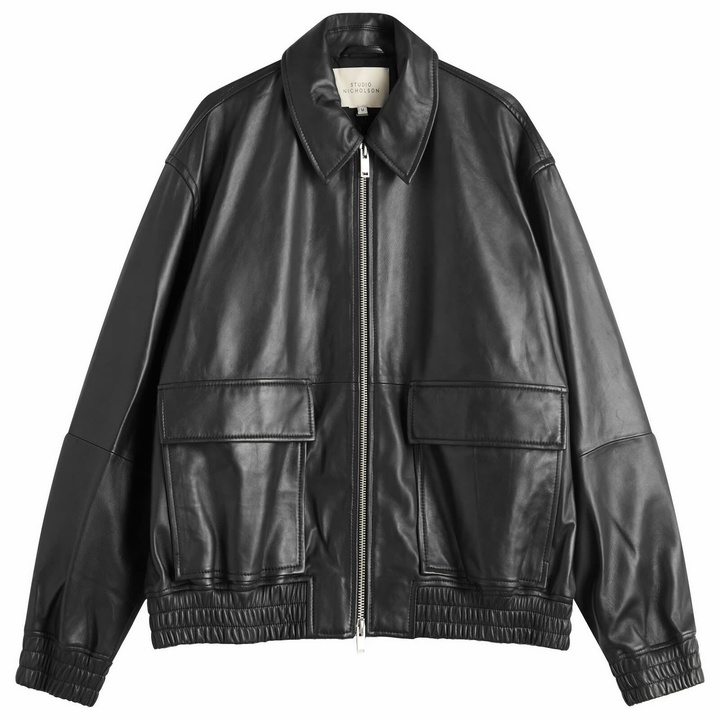Photo: Studio Nicholson Men's Leather Bomber Jacket in Black