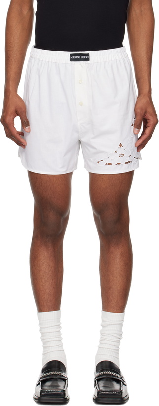 Photo: Marine Serre White Regenerated Household Linen Shorts