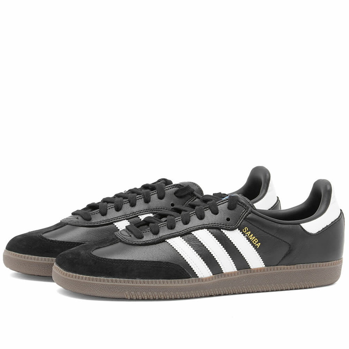 Photo: Adidas Men's Skate Samba Adv Sneakers in Black/White/Gold