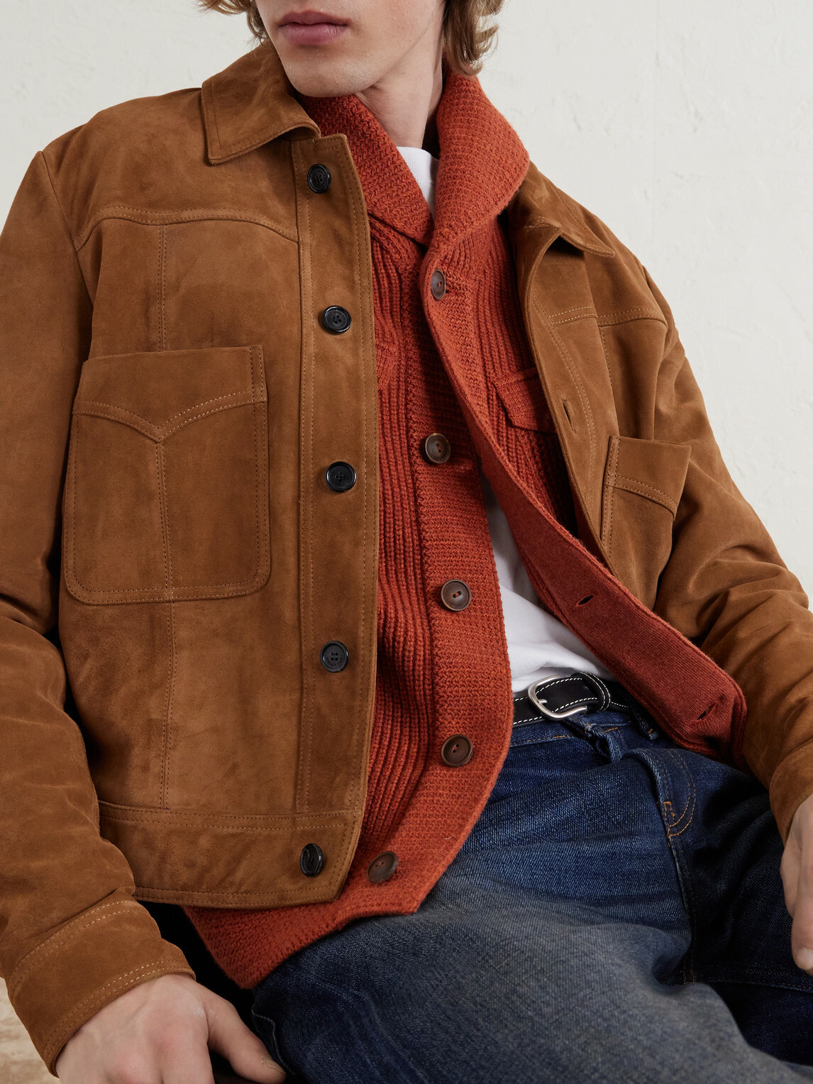 RRL - Shawl-Collar Ribbed Cotton and Wool-Blend Cardigan - Orange