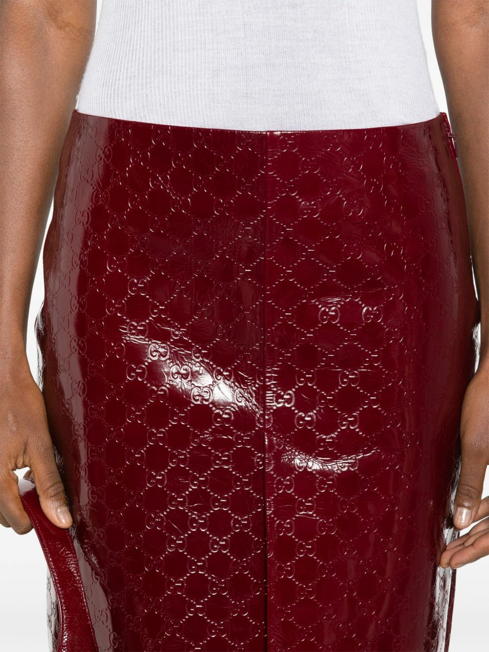 Gucci Red GG-Debossed Leather Skirt Gucci