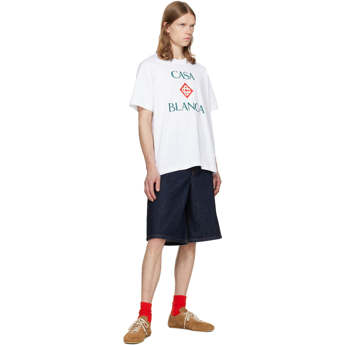 Casablanca White 'Casablanca' Diamond Logo Short Sleeve T-shirt