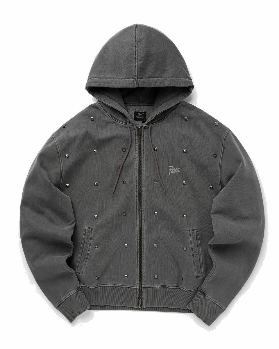 Photo: Patta Studded Washed Zip Up Hooded Sweater Grey - Mens - Hoodies/Zippers