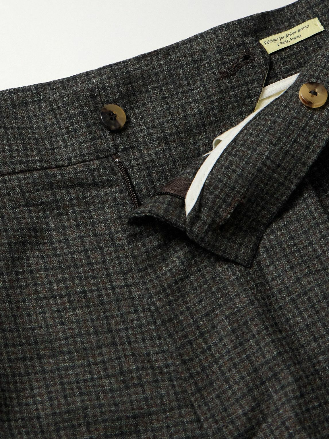 De Bonne Facture - Tapered Pleated Checked Wool Trousers - Gray