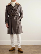 Brunello Cucinelli - Double-Breasted Shearling-Trimmed Leather Trench Coat - Brown