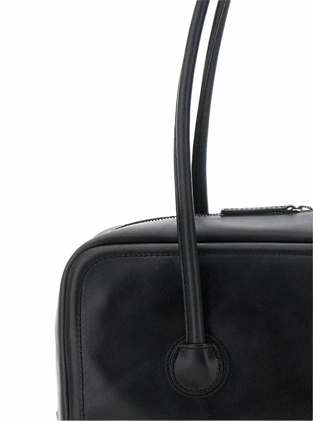 Marge Sherwood boston Black Shoulder Bag With Embossed Logo Lettering On The Front In Leather Woman