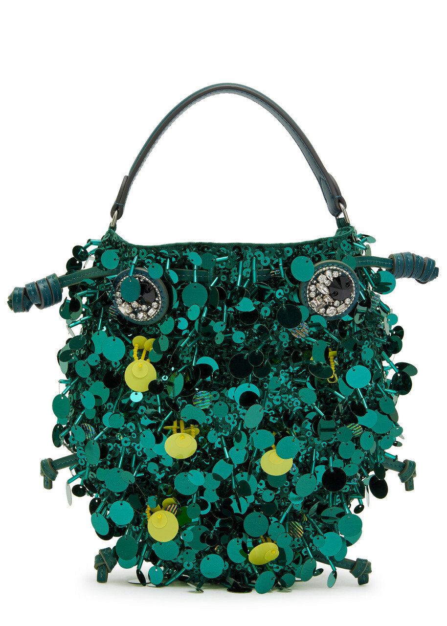 Anya Hindmarch Beetle Sequin-embellished Satin Cross-body bag - Teal - One Size