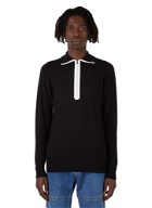 Zipped Polo Knit Top in Black 