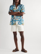 Go Barefoot - Convertible-Collar Printed Cotton-Blend Shirt - Blue
