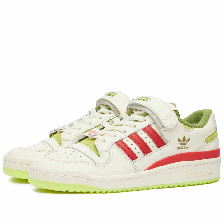 Photo: Adidas Forum Low 'The Grinch' Sneakers in White/Red/Solar Slime
