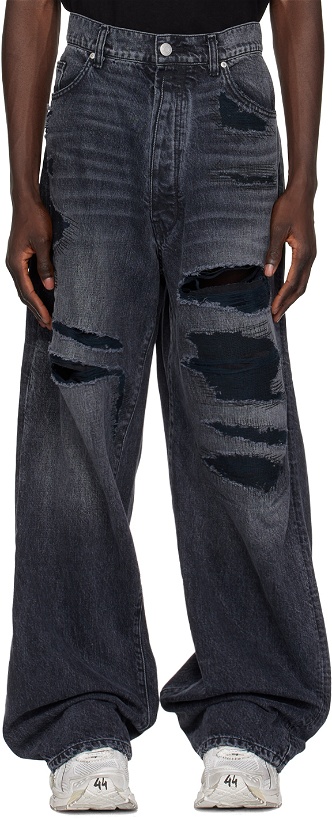 Photo: B1ARCHIVE Black Wide Leg 5 Pocket Jeans