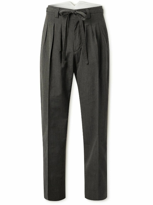 Photo: Visvim - Hakama Tapered Pleated Belted Wool and Linen-Blend Trousers - Gray