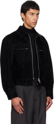 COOR Black Double Pocket Trimming Collar Velvet Denim Jacket
