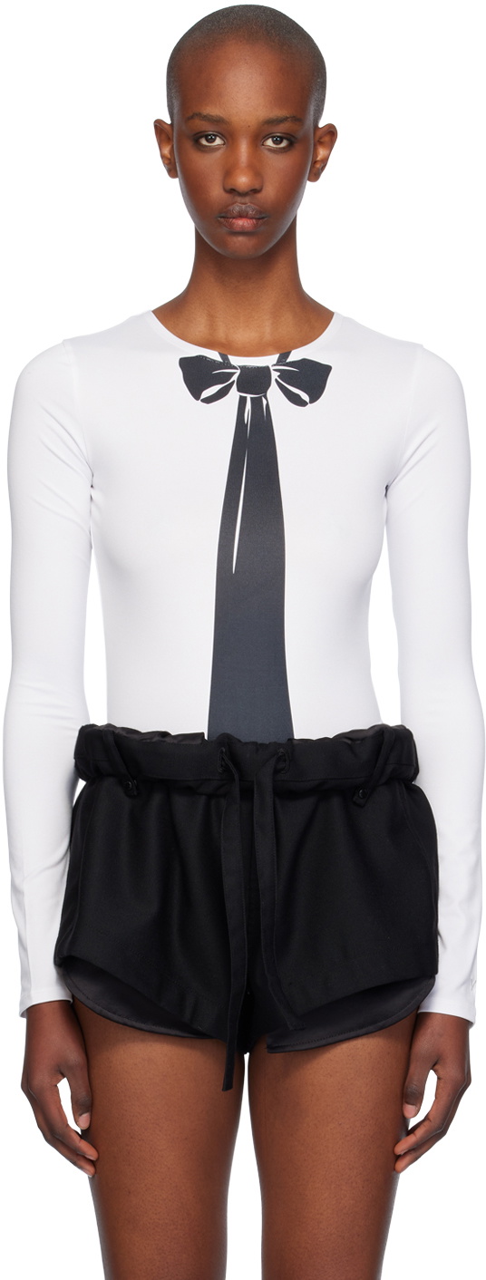 OPEN YY White Ribbon Tie Bodysuit