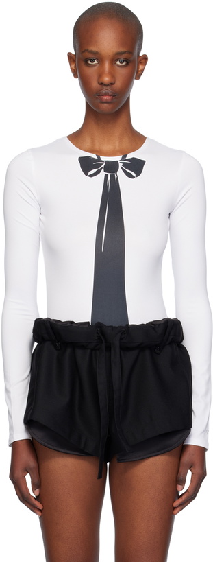 Photo: OPEN YY White Ribbon Tie Bodysuit